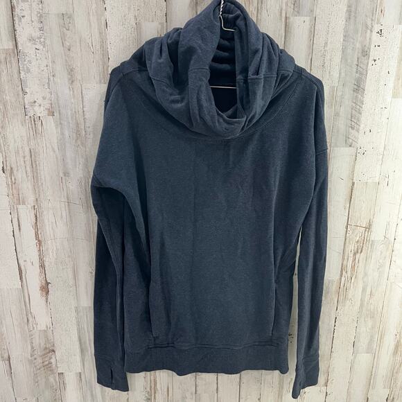 Lululemon Stress Less Cowl Hoodie Heathered Navy Blue Soft Pockets Womens Size 4 - Picture 1 of 8